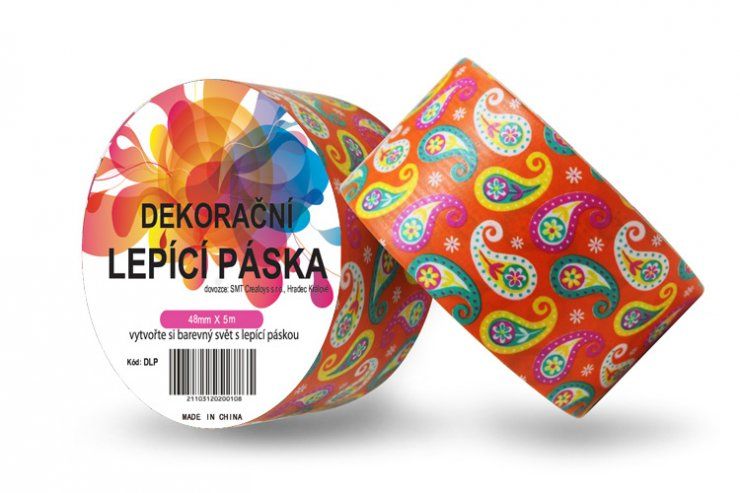 Duct Tape - dekorační lepicí páska - 5m x 48mm - ORNAMENT V ORANŽOVÉM