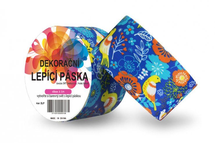 Duct Tape - dekorační lepicí páska - 5m x 48mm - PTÁČKOVÉ V MODRÉ