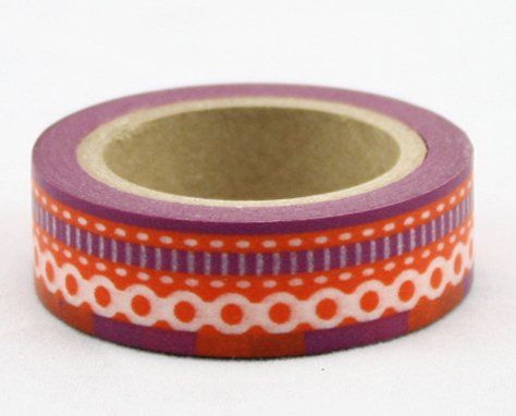 Washi Tape - dekorační lepicí páska - 10mx15mm - BORDURA ČERVENÁ FIALOVÁ ŠICÍ STEH