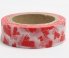 Washi Tape - dekorační lepicí páska - 10mx15mm - ČERVENÉ SRDCE V BÍLÉM