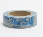 Washi Tape - dekorační lepicí páska - 10mx15mm - HOTEL, CESTOVÁNÍ V MODRÉM