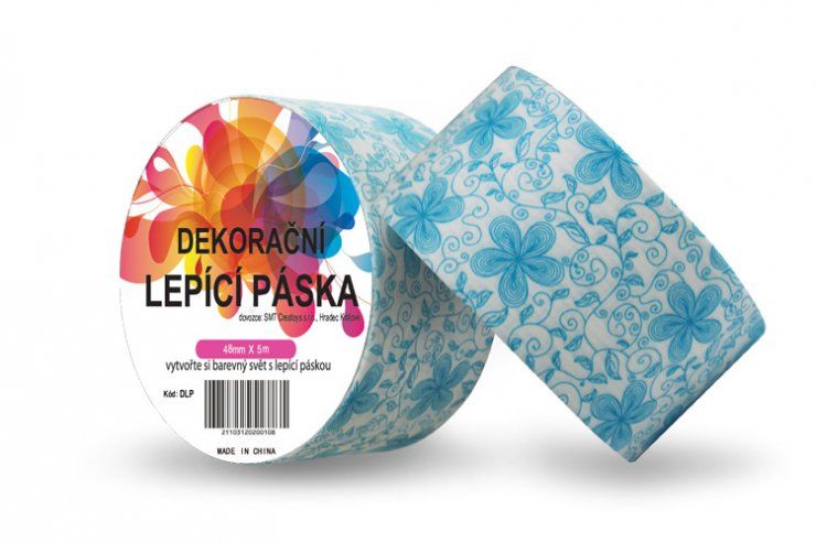 Duct Tape - dekorační lepicí páska - 5m x 48mm - MODRÉ KVĚTINY