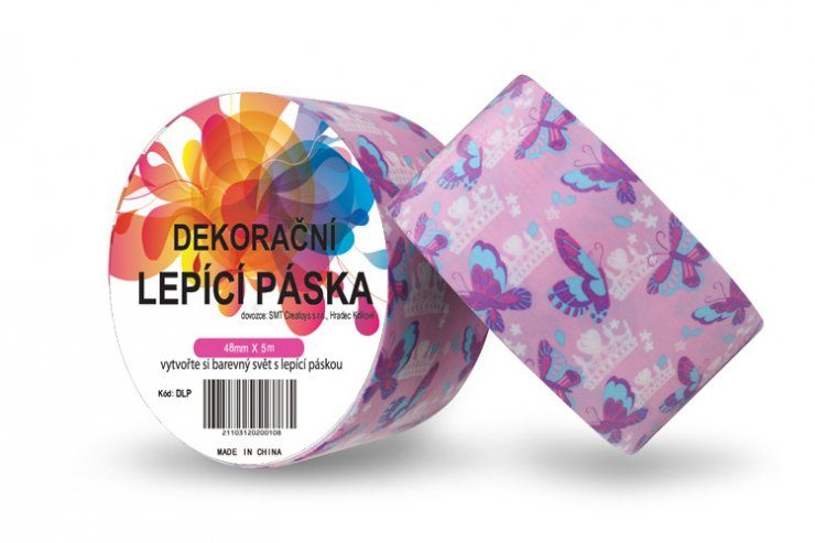 Duct Tape - dekorační lepicí páska - 5m x 48mm - MOTÝLCI V RŮŽOVÉ