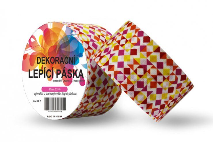 Duct Tape - dekorační lepicí páska - 5m x 48mm - TVARY DO ČERVENA