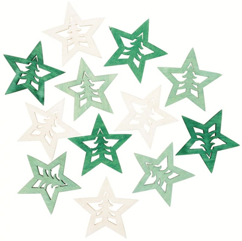Výseky dřevěné - hvězdy 4 cm, 3 barvy - 12 ks ...3990