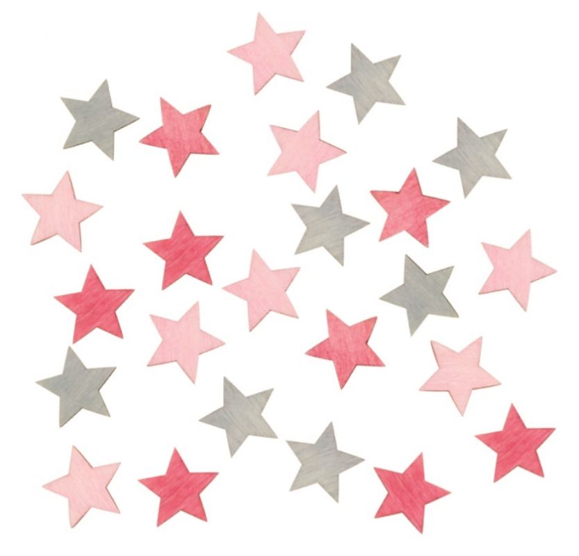 Výseky dřevěné - hvězdy II 2 cm, 3 barvy - 24 ks ...4014