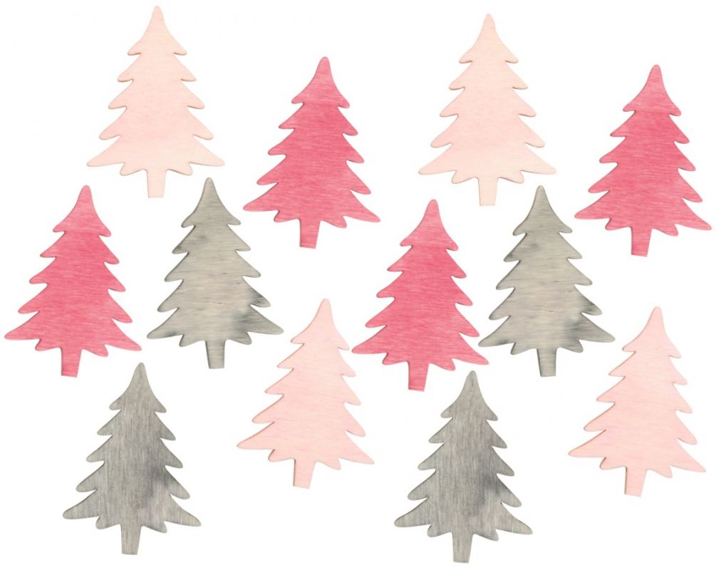 Výseky dřevěné - stromky 4 cm, 3 barvy - 12 ks II